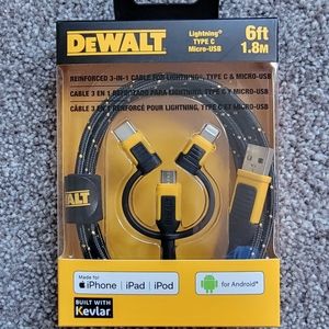 DEWALT Reinforced 3-in-1 Cable for Lightning, USB-C and Micro-USB